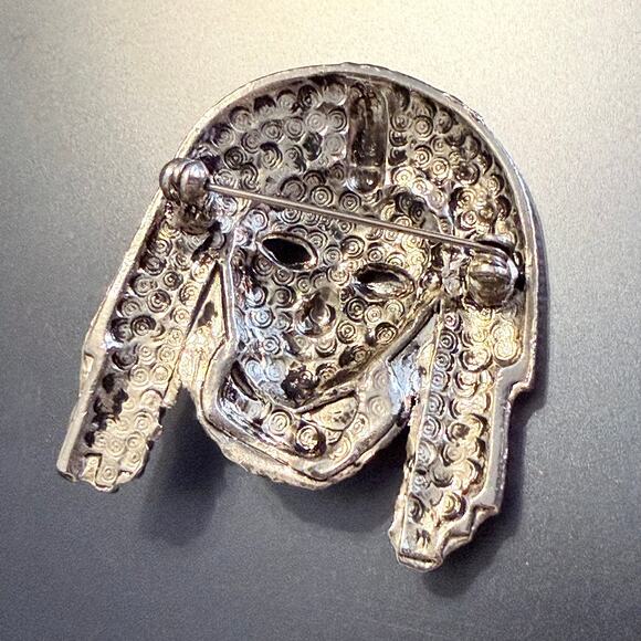 Silver Tone Black Enamel Egyptian Pharoah Style Brooch - Picture 4 of 6